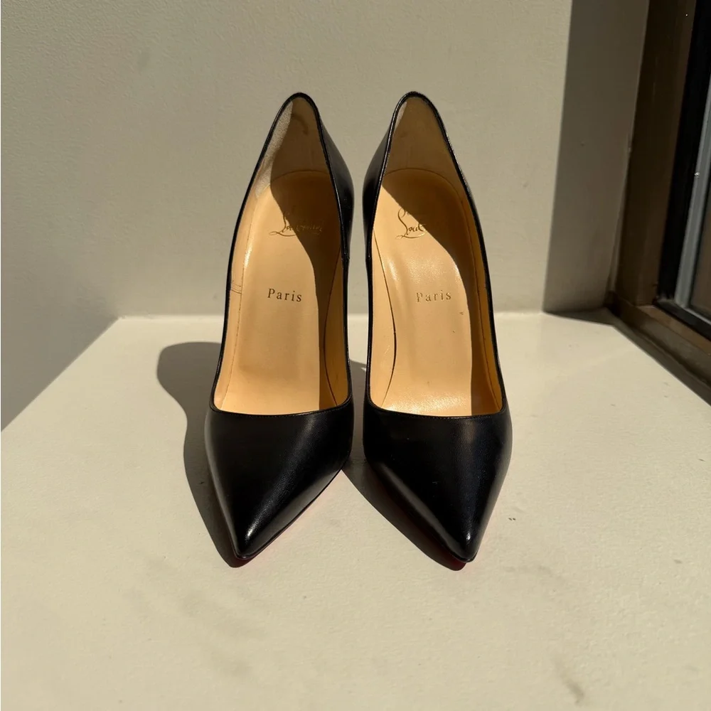 Christian Louboutin Black Leather Pointed-Toe High Heels - Women Shoes - Picture 4 of 7